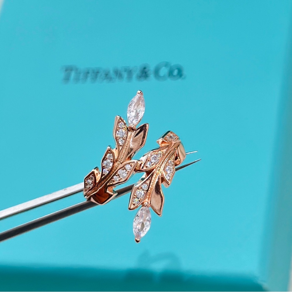 Tiffany & Co. Rose Gold Leaf Diamond Hoop Rings